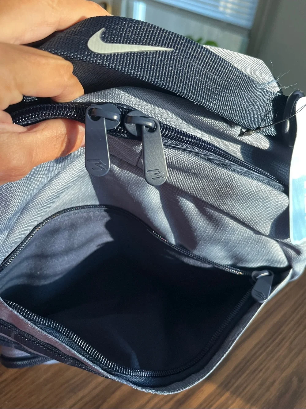 Nike Men’s Gray and Navy Blue Logo Backpack